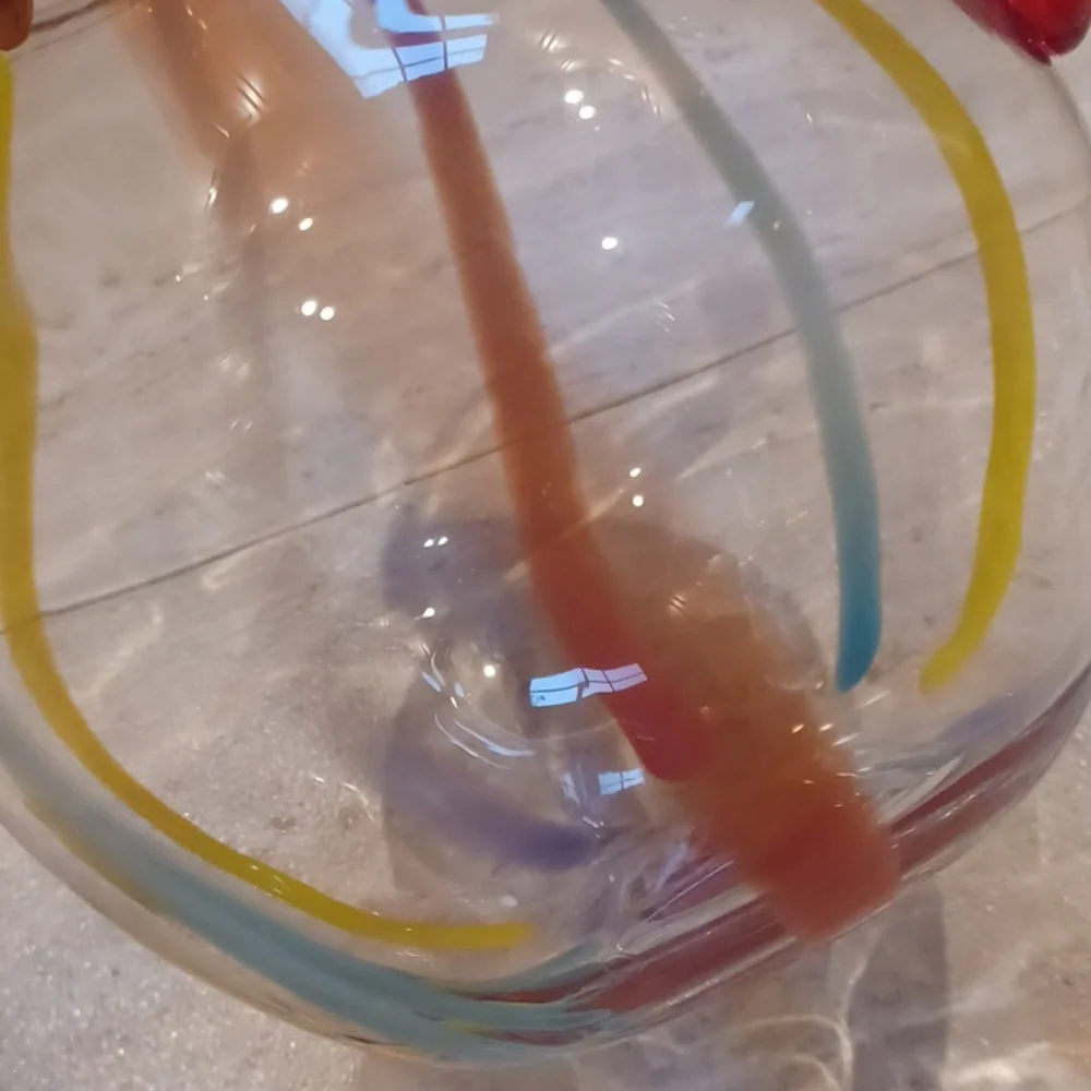 Pfaltzgraff Vintage Rainbow Swirl Handblown Glass Pitcher - Picture 5 of 6